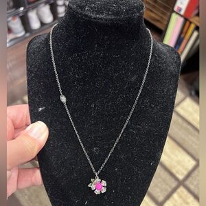 Elegant Silver and Pink Flower Pendant Necklace